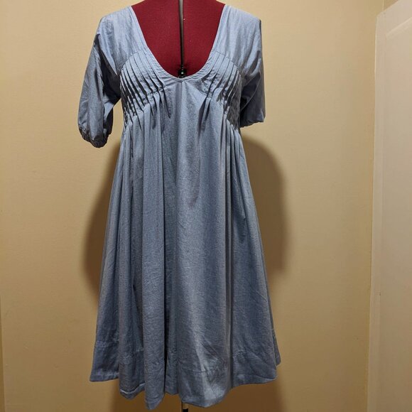 Aoyama Itchome Deep V-Neck Puff Sleeve light blue Mini Dress – Size S - Picture 1 of 16